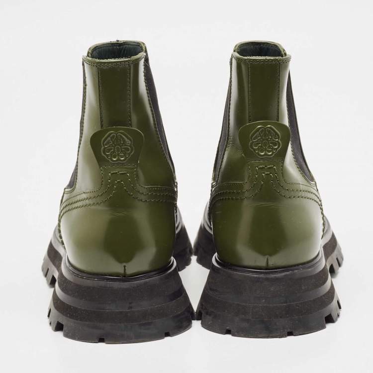Pre Owned Alexander McQueen Green Leather Wander Chelsea Boots Size 38