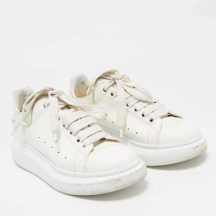 Pre Owned Alexander McQueen White/Blue Leather Oversized Sneakers Size 36