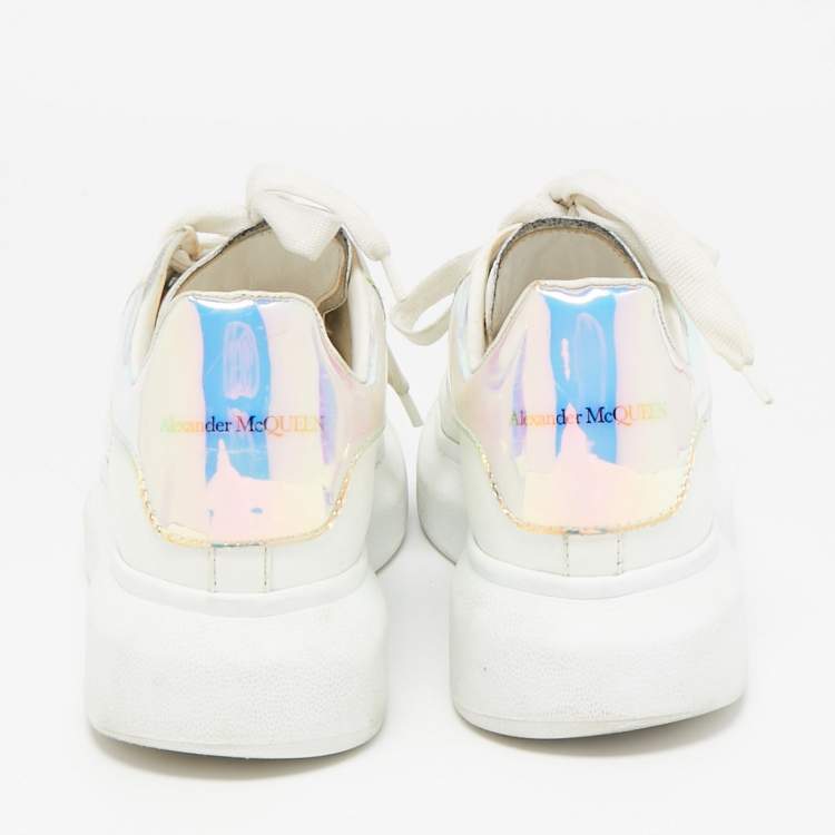 Pre Owned Alexander McQueen White/Blue Leather Oversized Sneakers Size 36