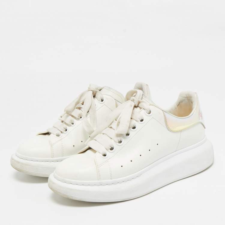 Pre Owned Alexander McQueen White/Blue Leather Oversized Sneakers Size 36