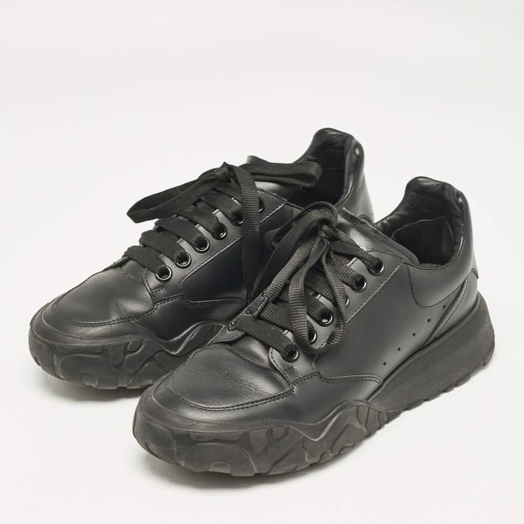Pre Owned Alexander McQueen Black Leather Oversized Trainer Sneakers Size 39.5