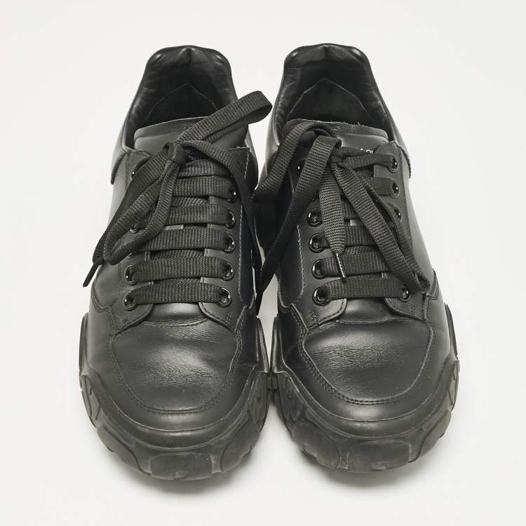 Pre Owned Alexander McQueen Black Leather Oversized Trainer Sneakers Size 39.5