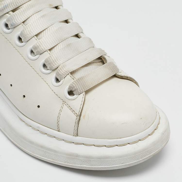 Pre Owned Alexander McQueen White Leather Oversized Lace Up Sneakers Size 37