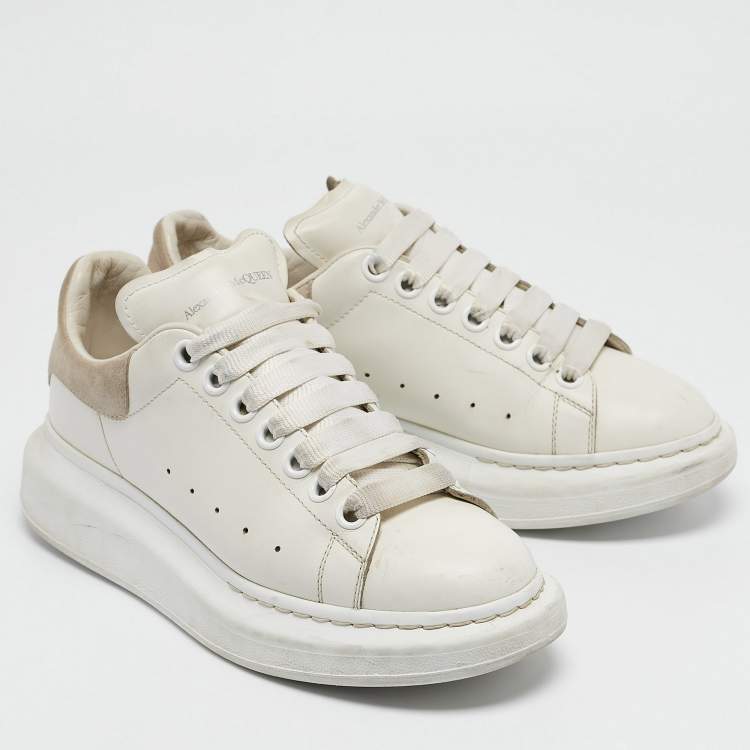Pre Owned Alexander McQueen White Leather Oversized Lace Up Sneakers Size 37