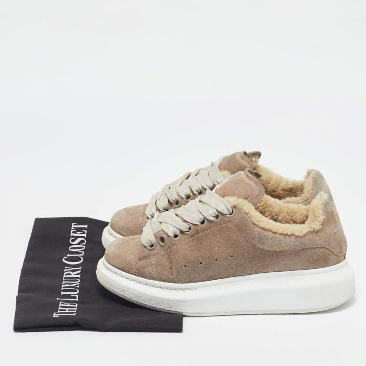 Pre Owned Alexander McQueen Beige Shearling and Suede Oversized Low Top Sneakers Size 35
