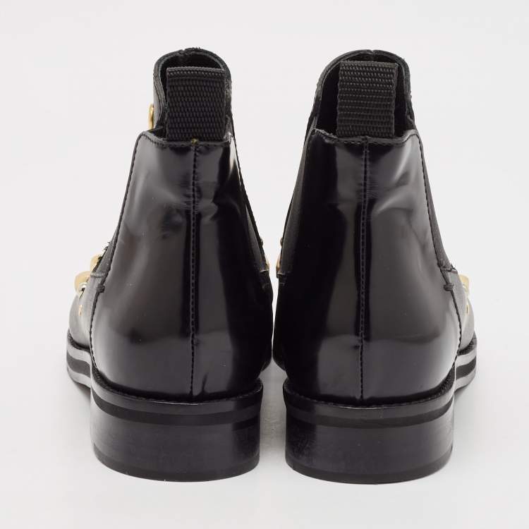 Pre Owned Alexander McQueen Black Leather Studded Ankle Length Boots Size 37