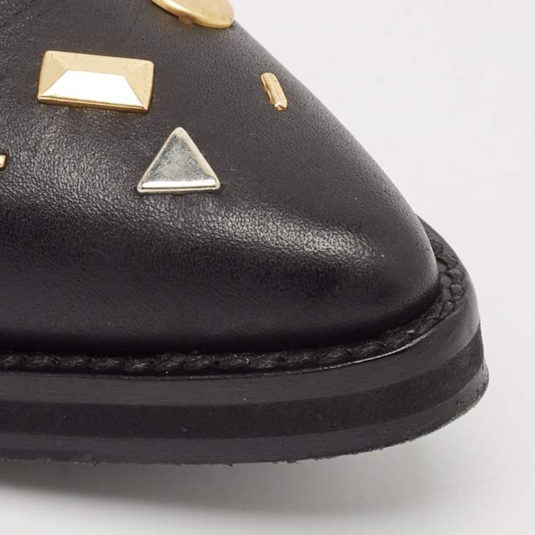 Pre Owned Alexander McQueen Black Leather Studded Ankle Length Boots Size 37