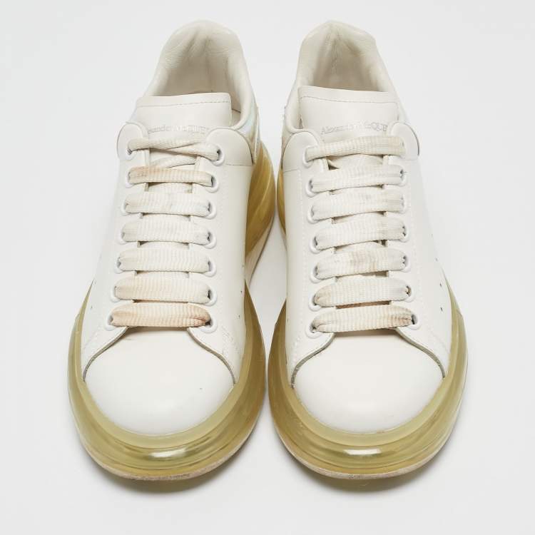 Pre Owned Alexander McQueen White/Iridescent Leather Oversized Sneakers Size 39
