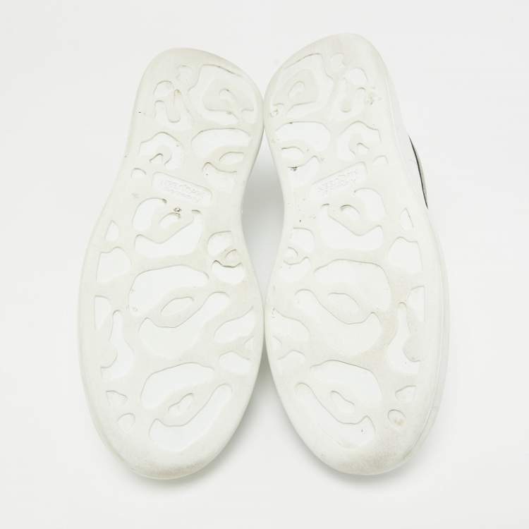 Pre Owned Alexander McQueen White/Metallic Leather Oversized Lace Up Sneakers Size 38.5