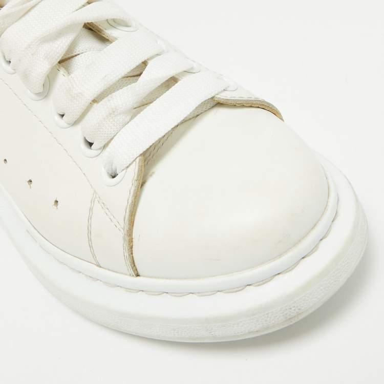Pre Owned Alexander McQueen White/Metallic Leather Oversized Lace Up Sneakers Size 38.5