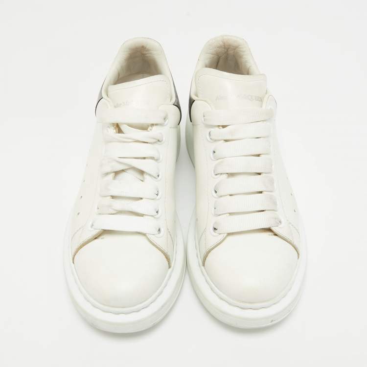 Pre Owned Alexander McQueen White/Metallic Leather Oversized Lace Up Sneakers Size 38.5