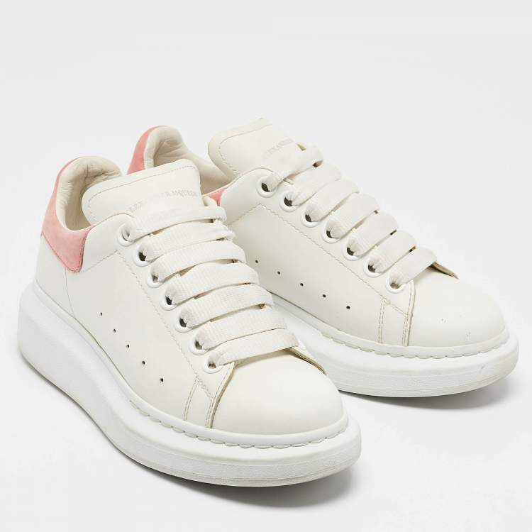 Pre Owned Alexander McQueen White/Pink Suede and Leather Oversized Sneakers Size 36