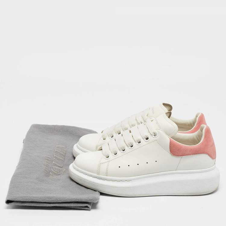 Pre Owned Alexander McQueen White/Pink Suede and Leather Oversized Sneakers Size 36