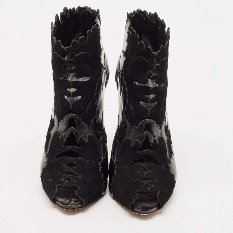 Pre Owned Alexander McQueen Black Leather and Suede Ankle Length Boots Size 38