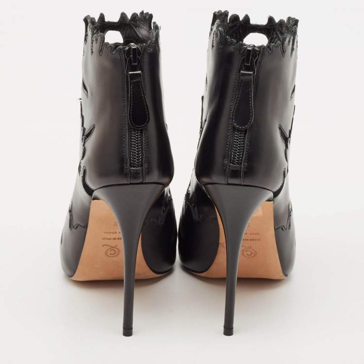 Pre Owned Alexander McQueen Black Leather and Suede Ankle Length Boots Size 38
