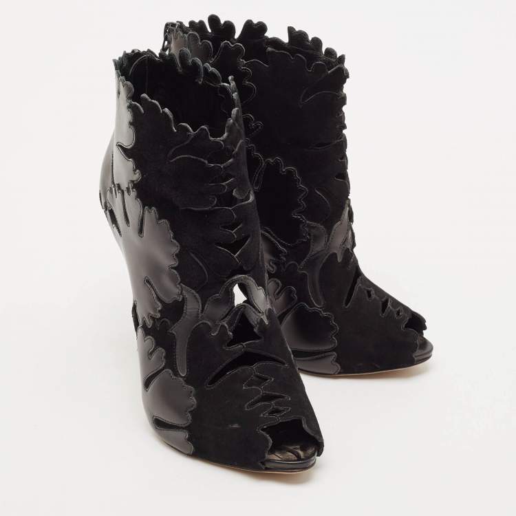 Pre Owned Alexander McQueen Black Leather and Suede Ankle Length Boots Size 38