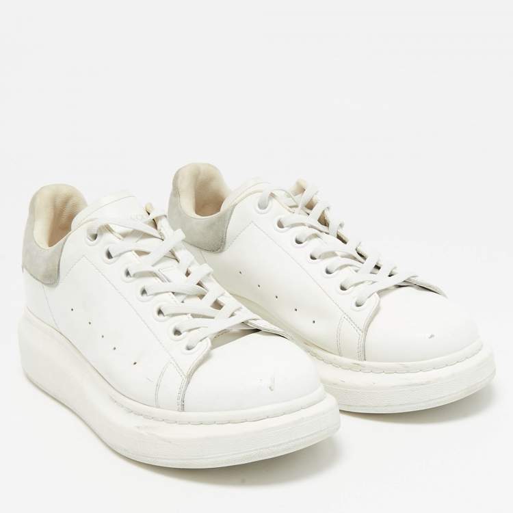 Pre Owned Alexander McQueen White/Grey Suede and Leather Oversized Sneakers Size 37