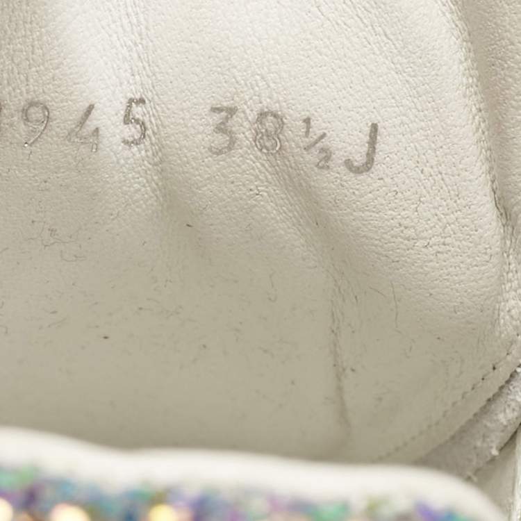 Pre Owned Alexander McQueen White/Metallic Leather Oversized Lace Up Sneakers Size 38.5