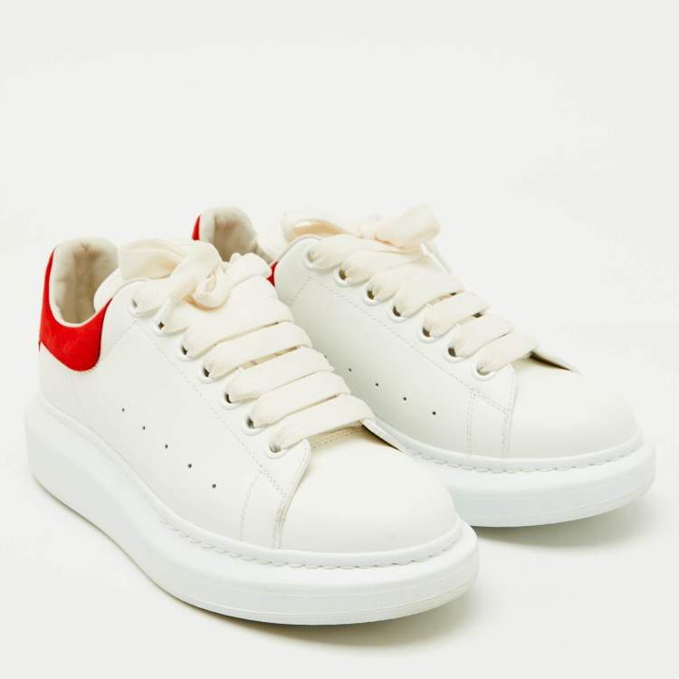 Pre Owned Alexander McQueen White/Red Leather Oversized Sneakers Size 39