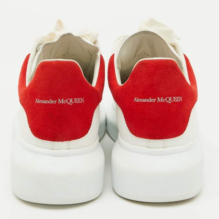 Pre Owned Alexander McQueen White/Red Leather Oversized Sneakers Size 39
