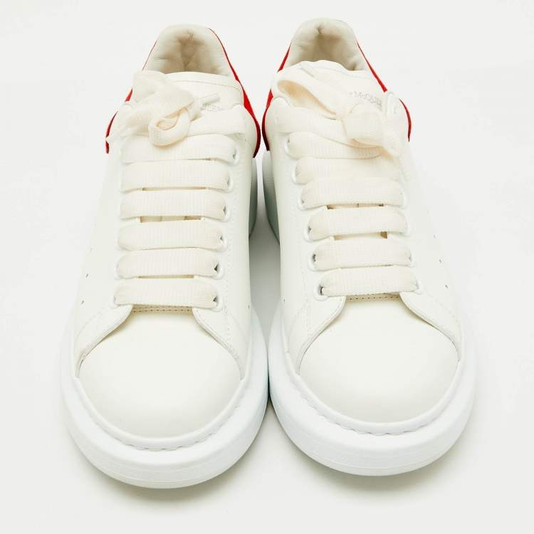 Pre Owned Alexander McQueen White/Red Leather Oversized Sneakers Size 39