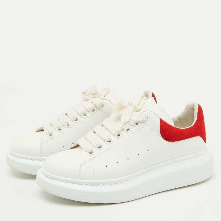 Pre Owned Alexander McQueen White/Red Leather Oversized Sneakers Size 39