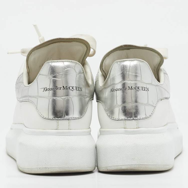 Pre Owned Alexander McQueen White/Silver Leather Oversized Sneakers Size 38.5