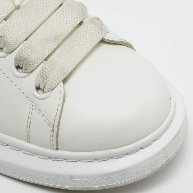 Pre Owned Alexander McQueen White/Silver Leather Oversized Sneakers Size 38.5