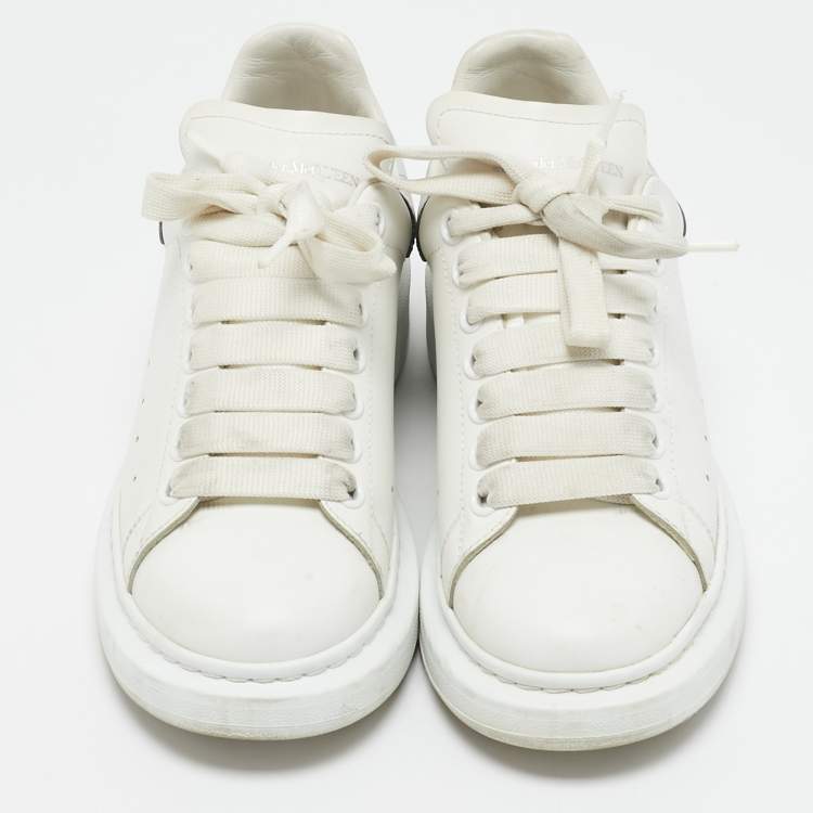 Pre Owned Alexander McQueen White/Silver Leather Oversized Sneakers Size 38.5