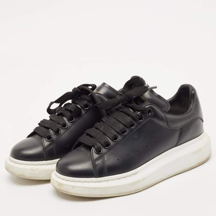 Pre Owned Alexander McQueen Black Leather Oversized Sneakers Size 37