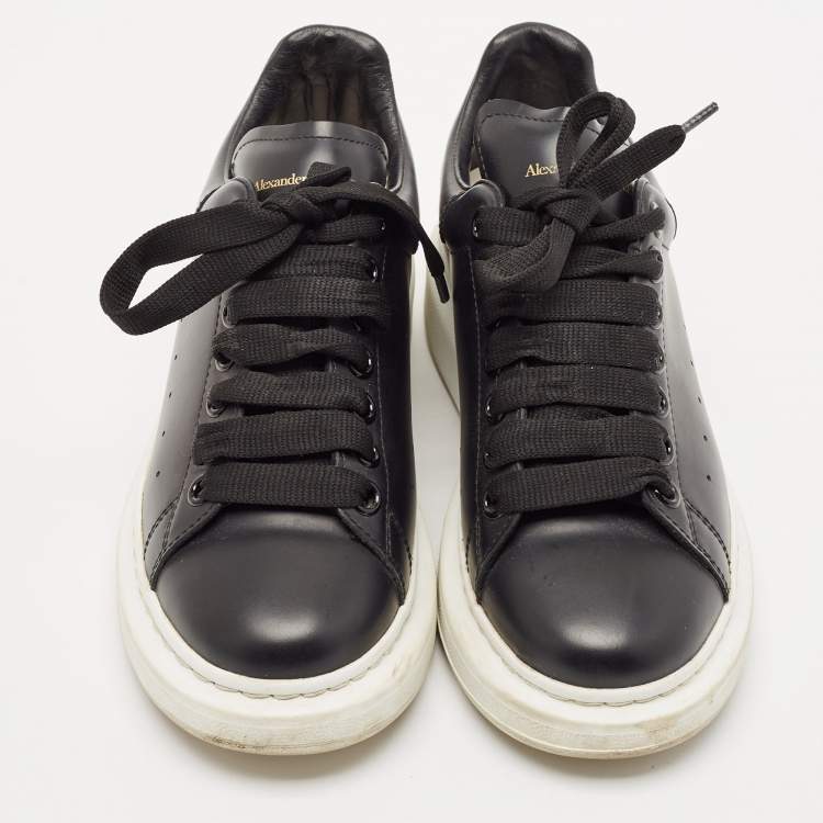 Pre Owned Alexander McQueen Black Leather Oversized Sneakers Size 37