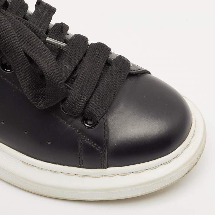 Pre Owned Alexander McQueen Black Leather Oversized Sneakers Size 37