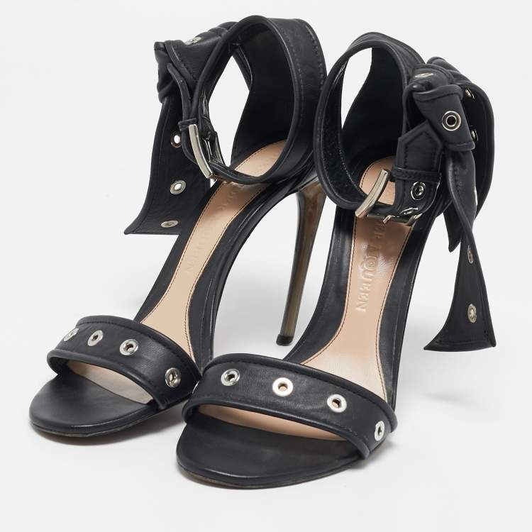 Pre Owned Alexander McQueen Black Leather Lana Razor Ankle Strap Sandals Size 39.5