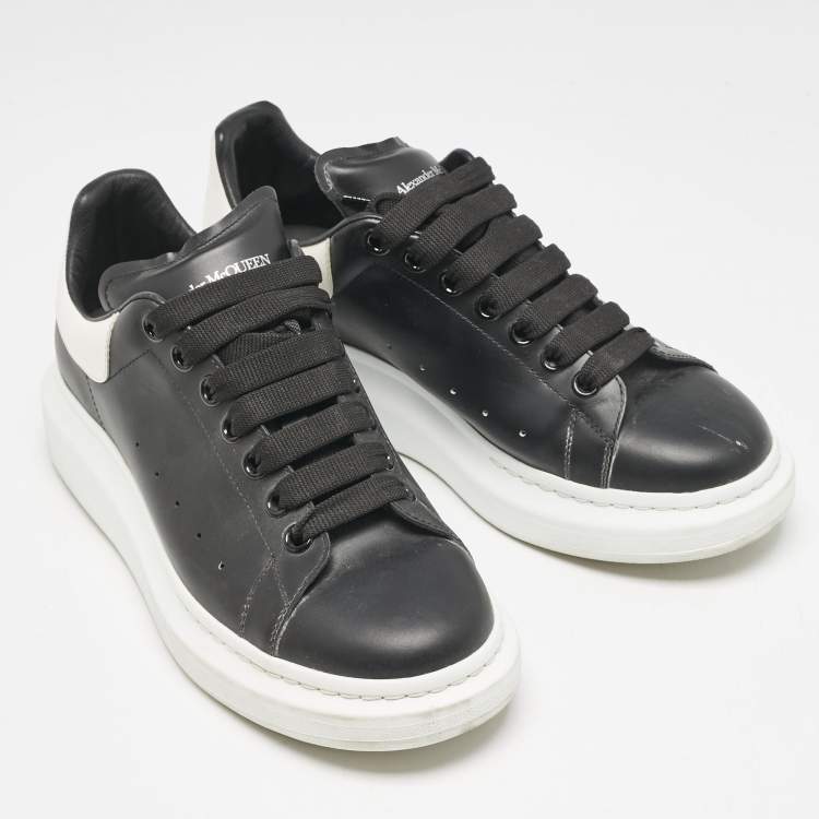 Pre Owned Alexander McQueen Black Leather Oversized Low Top Sneakers Size 41.5