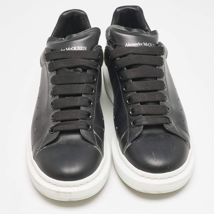Pre Owned Alexander McQueen Black Leather Oversized Low Top Sneakers Size 41.5