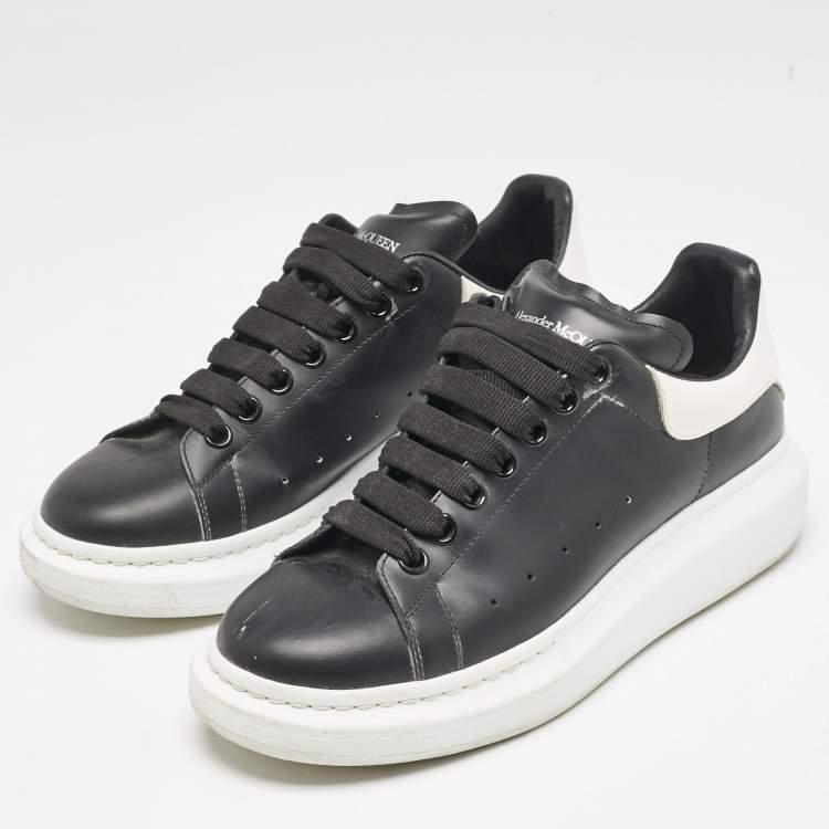 Pre Owned Alexander McQueen Black Leather Oversized Low Top Sneakers Size 41.5