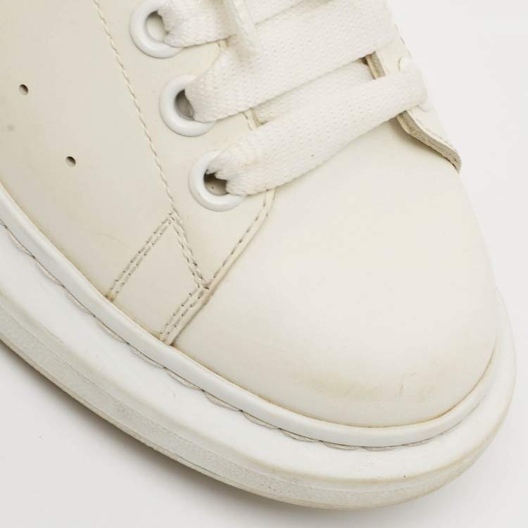 Pre Owned Alexander McQueen Black/White Leather and Suede Oversized Lace Up Sneakers Size 38