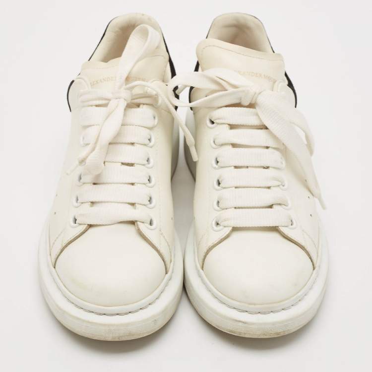 Pre Owned Alexander McQueen Black/White Leather and Suede Oversized Lace Up Sneakers Size 38