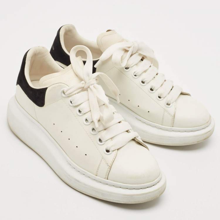 Pre Owned Alexander McQueen Black/White Leather and Suede Oversized Lace Up Sneakers Size 38