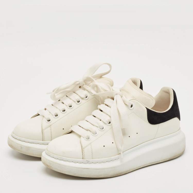 Pre Owned Alexander McQueen Black/White Leather and Suede Oversized Lace Up Sneakers Size 38