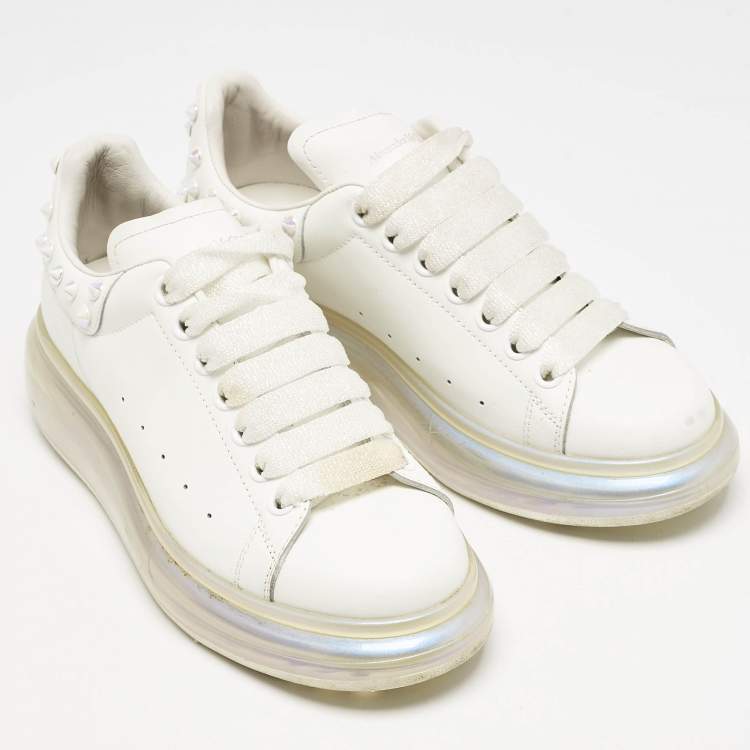 Pre Owned Alexander McQueen White Leather Larry Low Top Sneakers Size 39.5