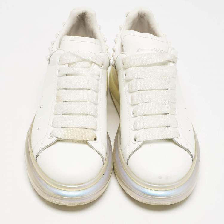 Pre Owned Alexander McQueen White Leather Larry Low Top Sneakers Size 39.5