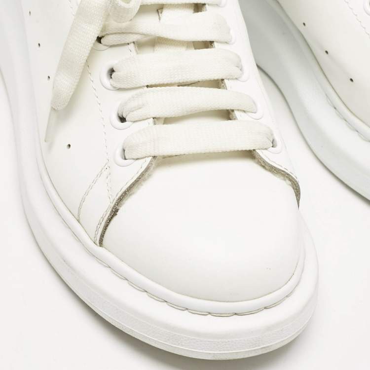 Pre Owned Alexander McQueen White Fur and  Leather Oversized  Sneakers Size 40