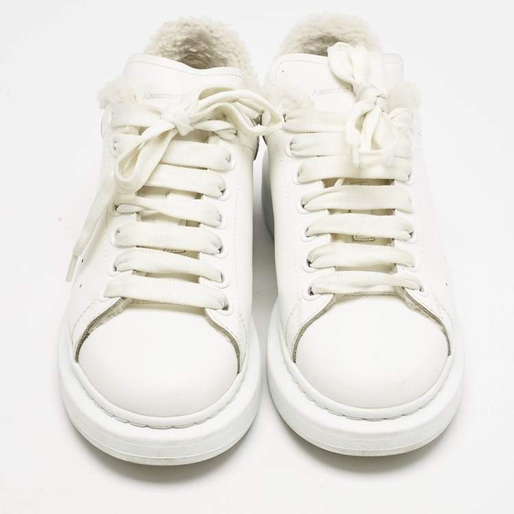 Pre Owned Alexander McQueen White Fur and  Leather Oversized  Sneakers Size 40
