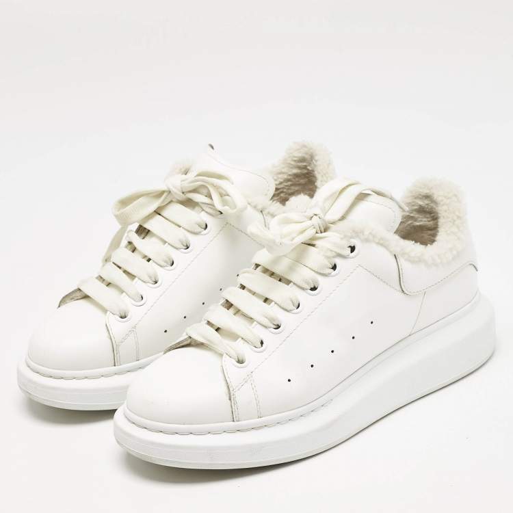 Pre Owned Alexander McQueen White Fur and  Leather Oversized  Sneakers Size 40
