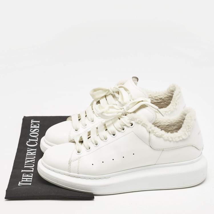 Pre Owned Alexander McQueen White Fur and  Leather Oversized  Sneakers Size 40