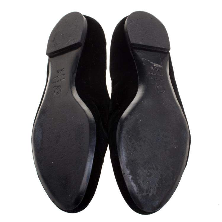 Pre Owned Alexander McQueen Black Velvet Skull Embroidered Smoking Slippers Size 38.5