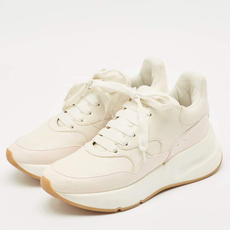 Pre Owned Alexander McQueen White/Pink Leather Chunky Sneakers Size 38