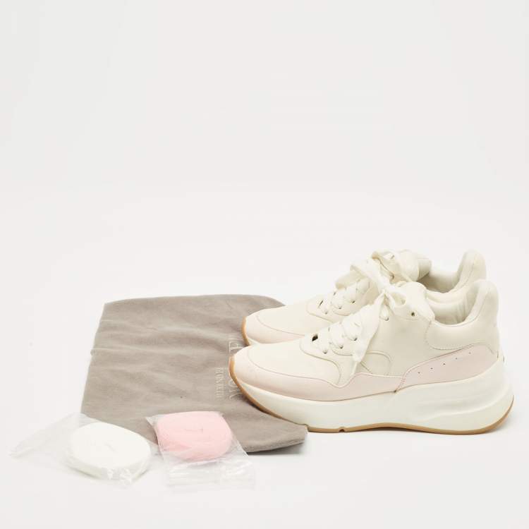 Pre Owned Alexander McQueen White/Pink Leather Chunky Sneakers Size 38