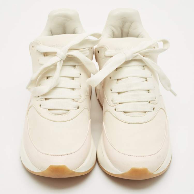 Pre Owned Alexander McQueen White/Pink Leather Chunky Sneakers Size 38